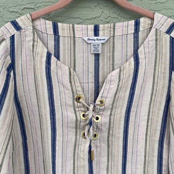 Tommy Bahama Sz XS Linen Metallic Boho 3/4 Sleeve Top - Picture 5 of 10